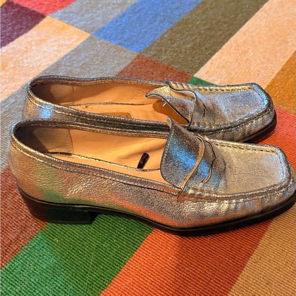 Zara Silver Metallic Slip-On Loafers 39 - Picture 3 of 7
